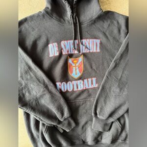 GildanBlack Hoodie with Red and Blue Text